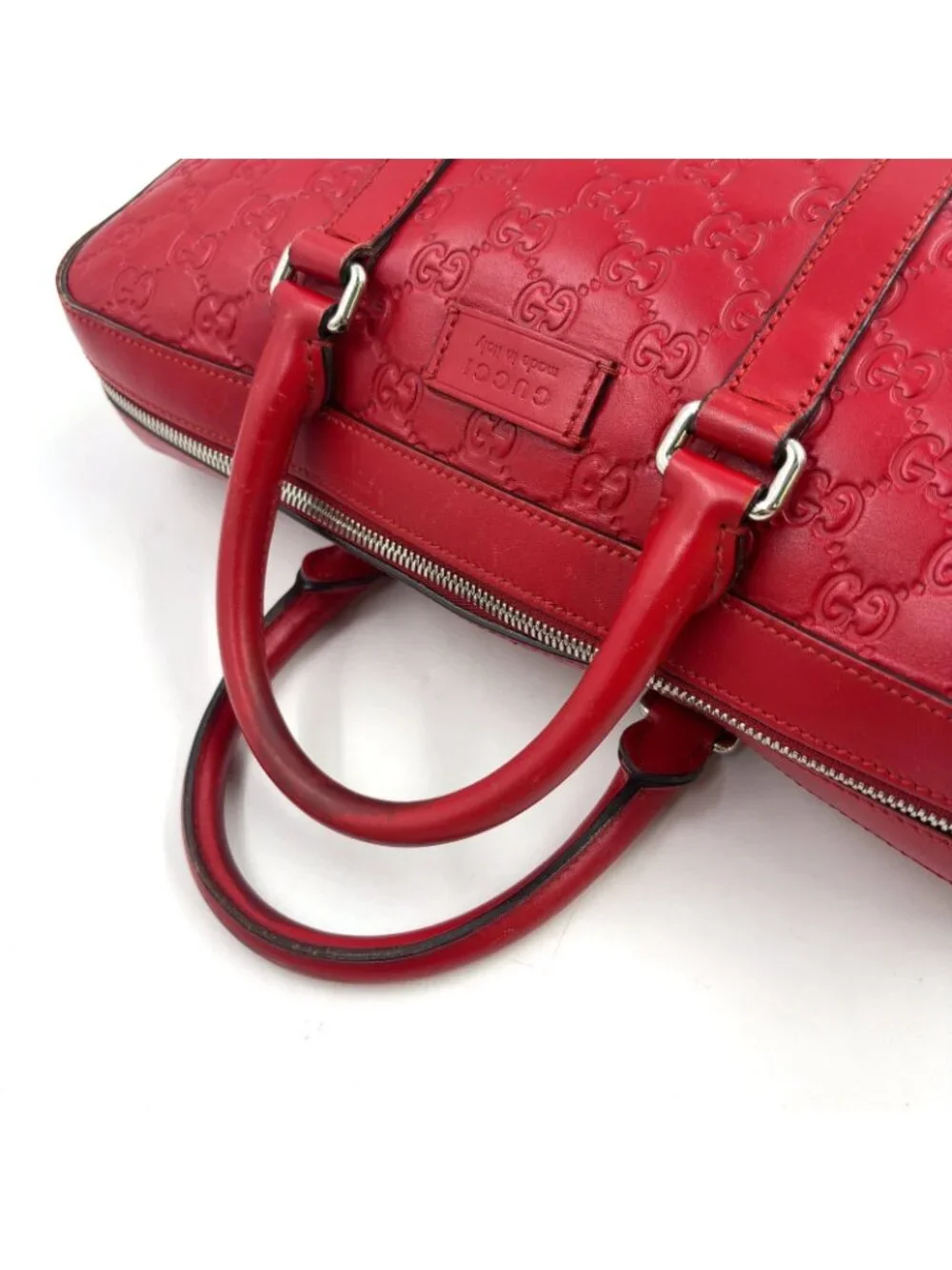 Gucci Guccissima Leather Red Business Bag Silver